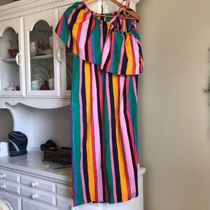 Cotton striped maxi dress. One shoulder, tie on.